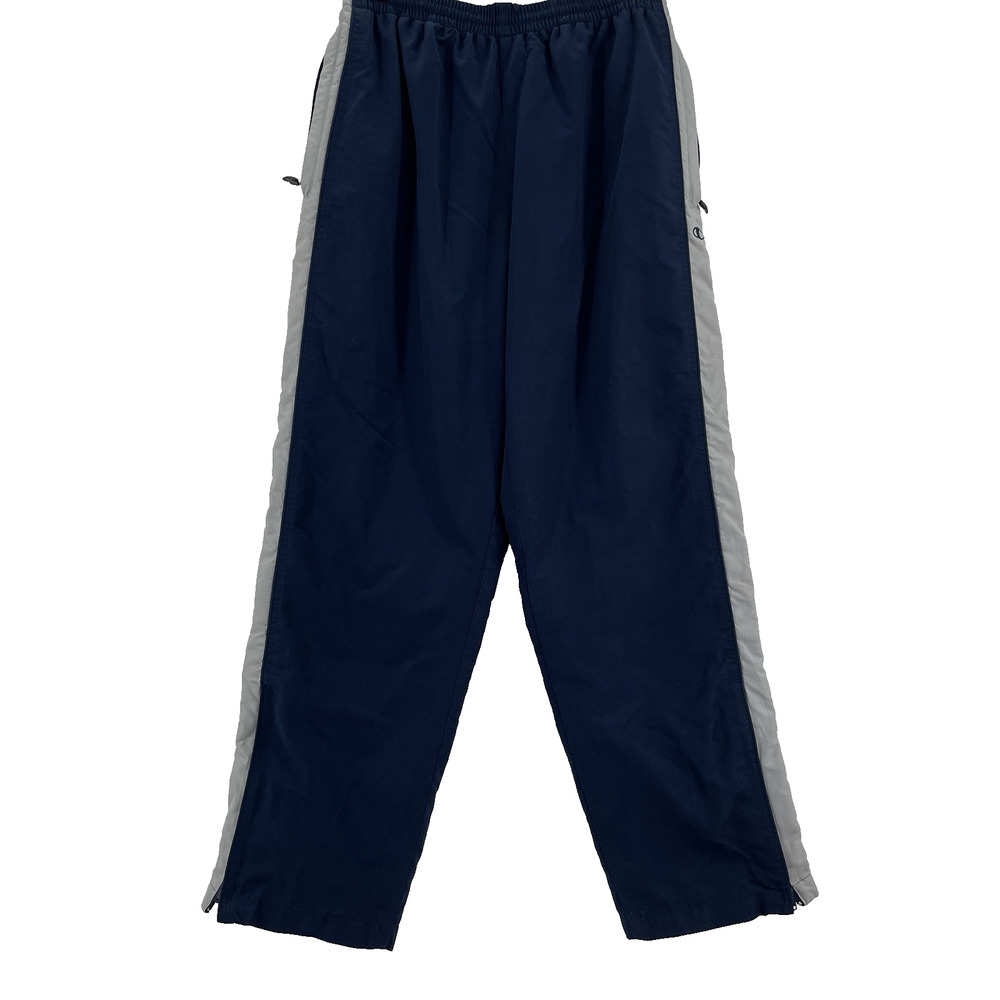 VTG Champion‎ Windbreaker Pants Men Medium Side Stripe Navy Zip Ankle Track Y2K